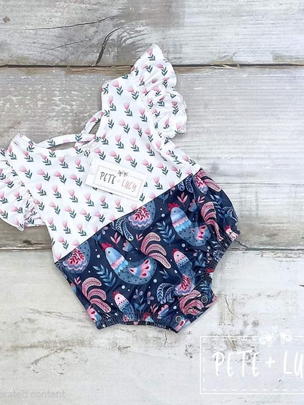 Pete + Lucy Pink & Navy Bird-Print Baby Romper